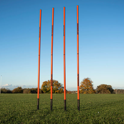 2ft/5ft Training Poles (25mm) for Grass or Astro (Set of 4) Red Stake (sprung) - QUICKPLAY UK -