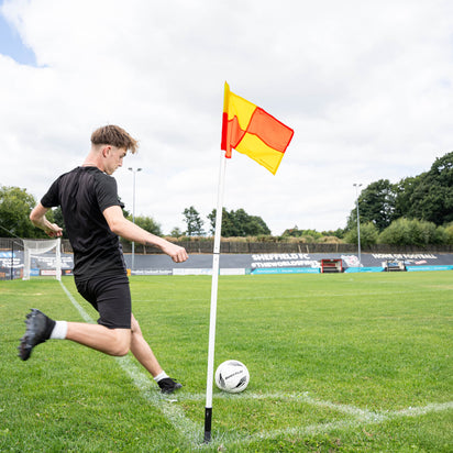 Foldable Corner Flag & Poles (Set of 4) (Colour & Base Options Available) Yellow & Orange Stake (sprung) - QUICKPLAY UK -