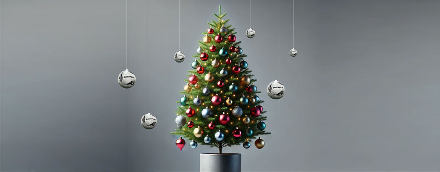 a Christmas tree with football baubles